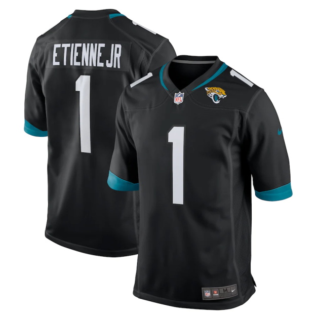 mens nike travis etienne black jacksonville jaguars alternate 2021 nfl draft first round pick game jersey